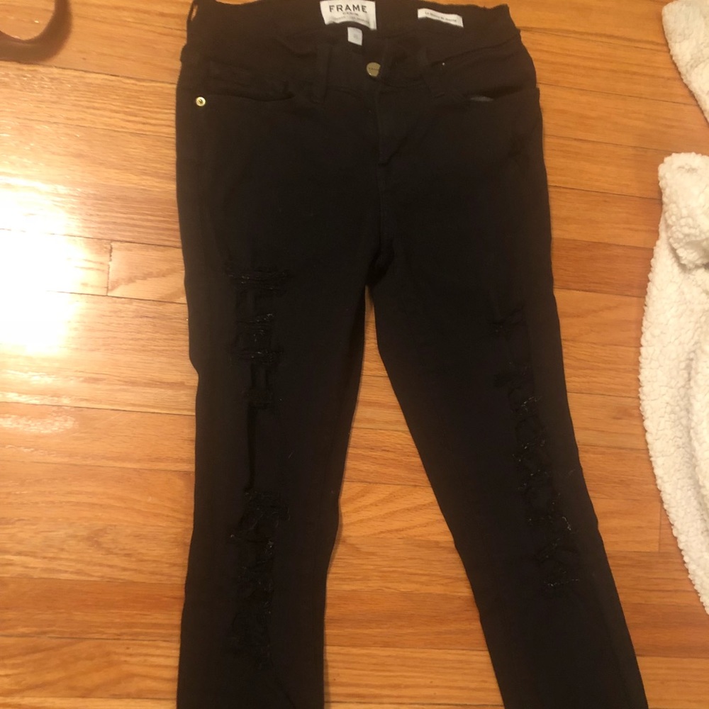 FRAME Denim high waisted black ripped jeans